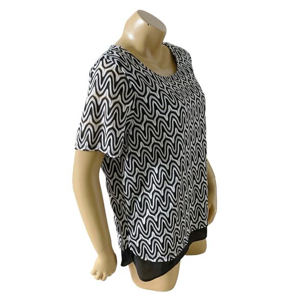 ALFRED DUNNER Womens Size Large Short Sleeve Lined Black White Scoop Neck Shirt - Picture 3 of 8